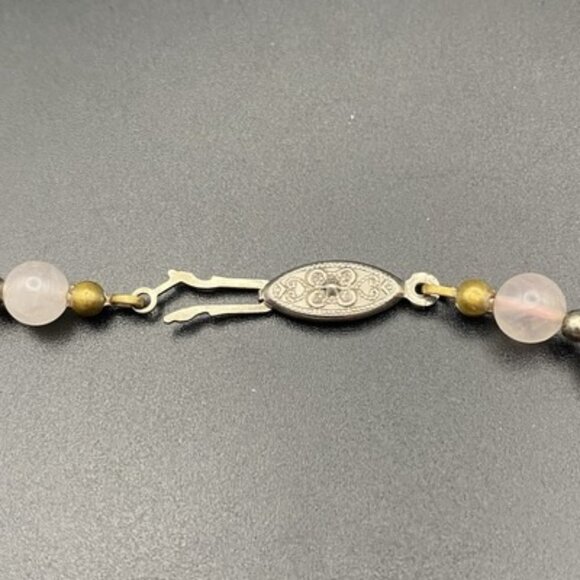 Vintage Pale Rose Quartz Beaded Necklace Silver Tone 6mm 19" Healing Boho Retro - Picture 6 of 8